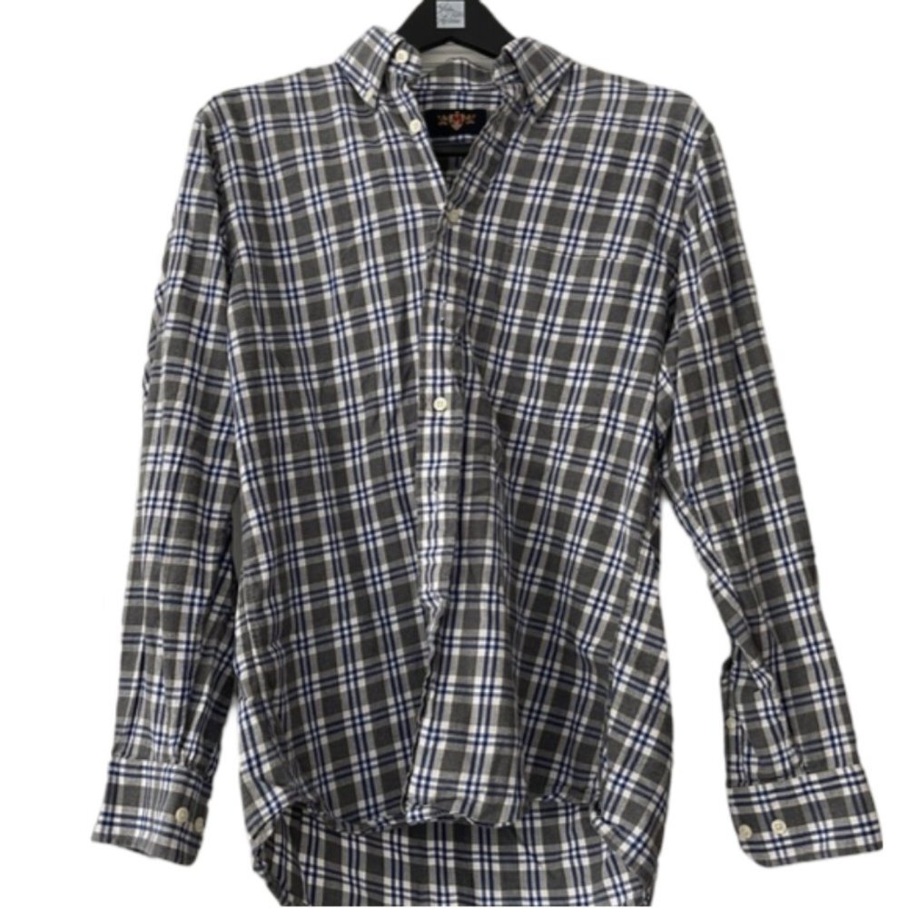 Mens gray and blue plaid button down - MEDIUM